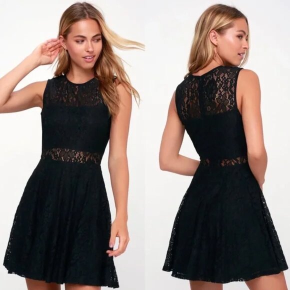 Lulus Size S Everleigh Black Lace Mini Skater Dress Lined Sleeveless Round Neck - Picture 4 of 16